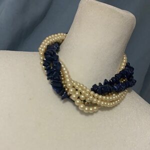 Elegant Pearl and Navy Beaded Necklace